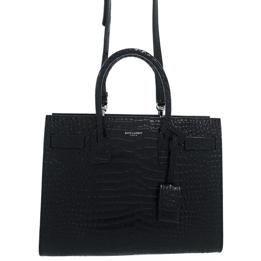 SAINT LAURENT PARIS Sac de Jour CROCODILE Bag BLACK